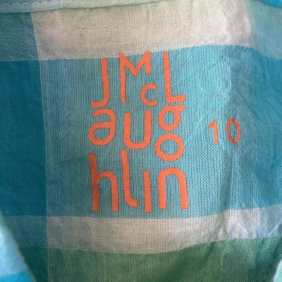 J.Mclaughlin Shirt Womens Size 10 Relaxed Cameron Button Up‎ Blue Green Collared - Picture 7 of 9